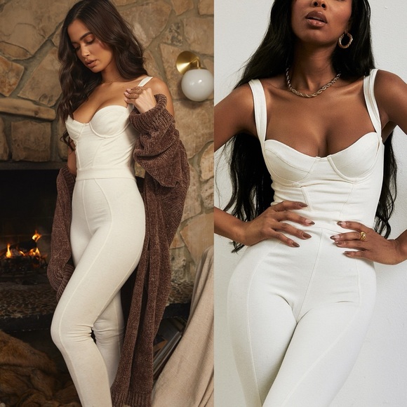HOUSE OF CB 'Mallen whisper stretch white jersey jumpsuit Soft Loungewear NWOT‎ - Picture 5 of 12